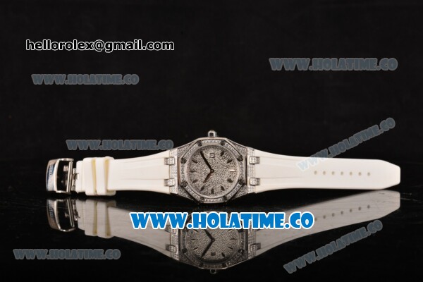 Audemars Piguet Royal Oak Lady Swiss Quartz Steel/Diamonds Case with White Rubber Strap and Diamonds Dial (EF) - Click Image to Close